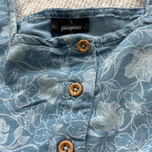 Picapino Girls Puffy Sleeve Floral  Adorable Blue Button-Up Kids Dress Size 3T - Picture 5 of 8